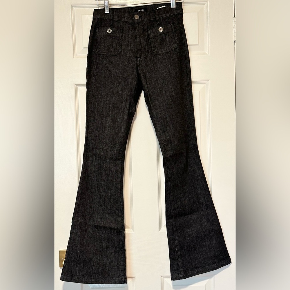 Saint + Sofia BOWIE STRETCH FLARE Patch Pocket JEANS Black Size 28